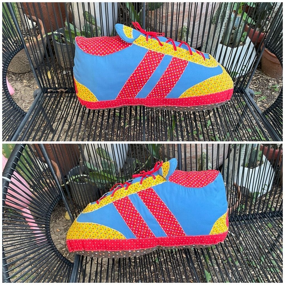Vintage 70s Kids Decor Large 21” Tennis Shoe Sneaker Plush Pillow - Picture 7 of 10